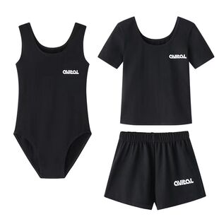 avital艺术体操训练服套装运动黑色短袖短裤修身连体背心运动服