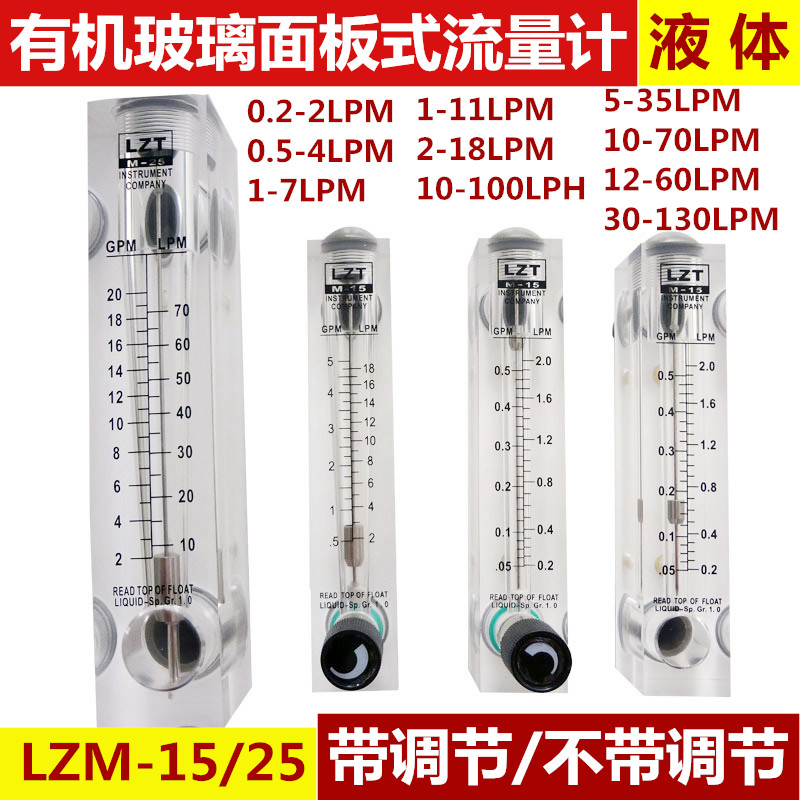 可调节水流量面板式流量计气体 透明玻璃转子空气流量计15t转子