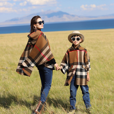 哲思凡咖色经典斗篷时尚亲子装