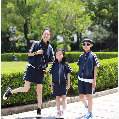 哲思凡亲子装夏季新品藏青短袖外套短裤两件套装运动风半身裙休闲