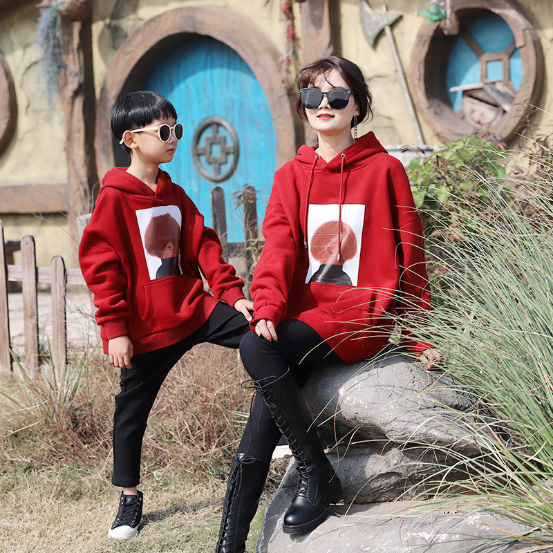 哲思凡亲子装秋新款新款母子母女装男女童加绒保暖卫衣连帽外套潮