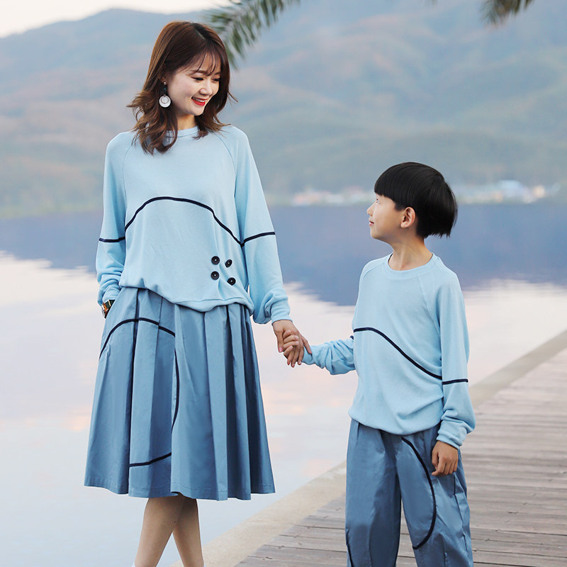 哲思凡亲子装秋季新款母子母女装针织衫T恤半身裙子八分裤子