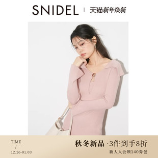 纯色针织连衣裙SWNO254307 长袖 SNIDEL2025秋冬新品 优雅翻领修身