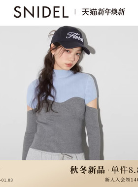 SNIDEL2025秋冬新品优雅复古修身高领开叉袖拼接针织衫SWNT254324