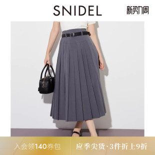 SNIDEL2025秋冬新品 通勤百搭高腰百褶开叉半身裙含腰带SWFS254129