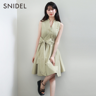 SNIDEL春夏款 A字连衣裙SWFO232064 优雅甜美无袖 V领蝴蝶结系带短款