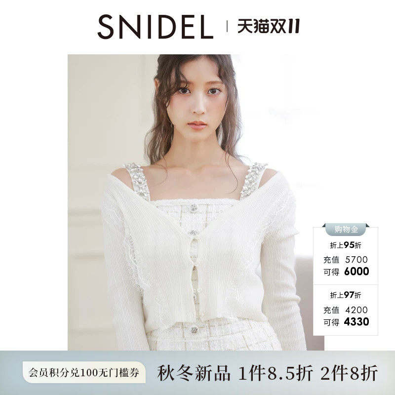 SNIDEL2026秋冬新品V领长袖蕾丝钩花针织开衫短外套SWNT264249