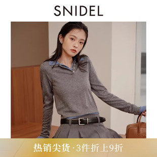 SNIDEL秋冬款 上衣两件套SWNT245096 翻领简约条纹polo针织衫