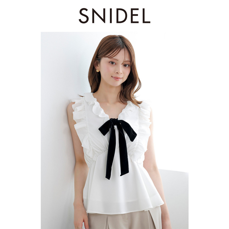 SNIDEL2026早秋新品甜美荷叶边小飞袖蝴蝶结收腰衬衫SWFB264205图片