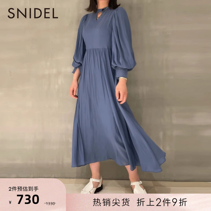 SNIDEL春夏甜美清新纯色波点高腰喇叭袖连衣裙SWFO221199-封面