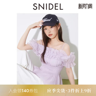 SNIDEL2025秋冬新品 上衣SWFB254037 甜美一字领露肩荷叶边薄纱衬衫