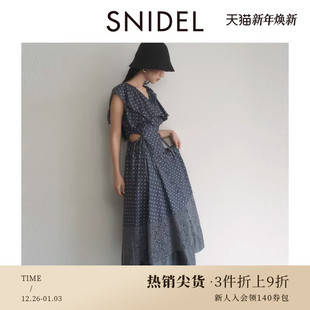 SNIDEL秋冬款 蕾丝拼接露腰V领波点荷叶边连衣裙SWFO244005