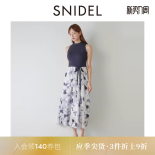 腰带印花连衣裙SWNO254337 圆领无袖 SNIDEL2025秋冬新品 优雅时尚