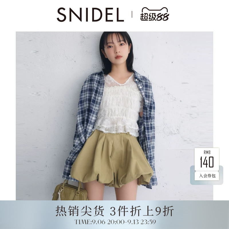 SNIDEL春夏款简约休闲翻领长袖宽松格纹衬衫上衣SWFB251173图片