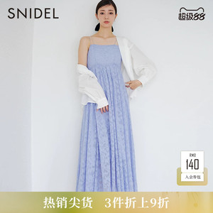 SNIDEL秋冬甜美纯色高腰提花蕾丝吊带连衣裙SWFO234099