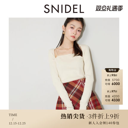 SNIDEL秋冬款甜美淑女假两件披肩吊带针织衫上衣SWNT244180