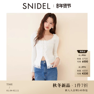 SNIDEL2025秋冬新品甜美蕾丝花边荷叶领修身针织衫上衣SWNT254336