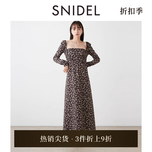 SNIDEL秋冬款 A字连衣裙SWFO235077 气质优雅法式 方领露背碎花长款