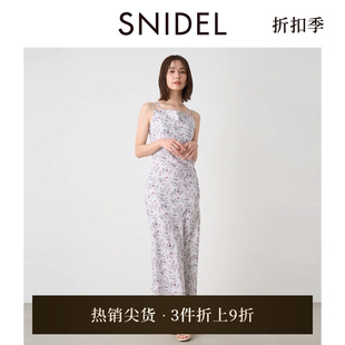 甜美缎面双肩带收腰吊带碎花连衣裙SWFO242058 SNIDEL春夏款