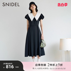 SNIDEL秋冬款优雅淑女翻领泡泡袖收腰百褶连衣裙SWFO224085