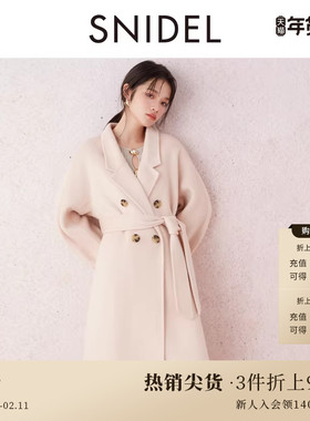 SNIDEL秋冬款气质翻领系带双面羊毛呢大衣外套SWFC244305