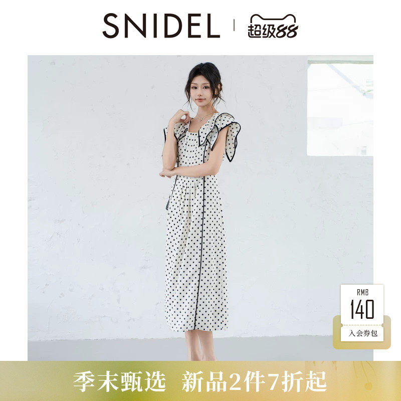 SNIDEL2026春夏新品气质荷叶边小飞袖波点印花连衣裙SWFO261136