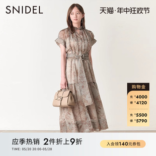 SNIDEL春夏款 雪纺公主连衣裙SWFO232059 系带收腰短袖 法式