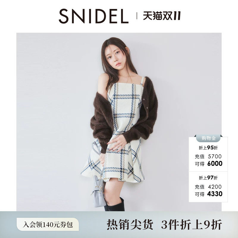 SNIDEL秋冬款时尚吊带A字经典格纹短款连衣裙SWFO254292