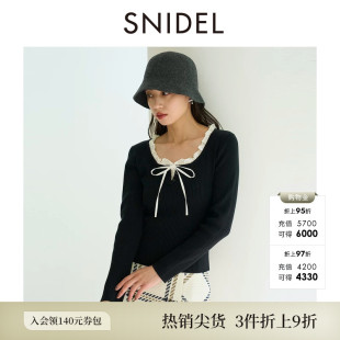 SNIDEL秋冬款甜美荷叶领蝴蝶结系带长袖针织衫SWNT254219