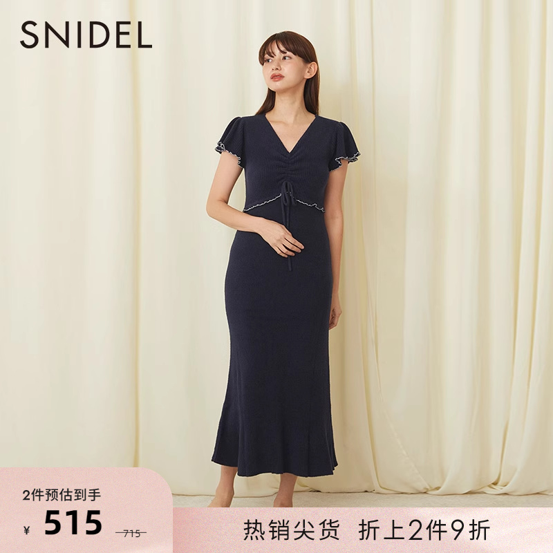 SNIDEL HOME春夏款甜美V领抽绳罗纹针织连衣裙SHNO231027 女士内衣/男士内衣/家居服 睡裙 原图主图