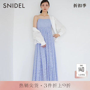 SNIDEL秋冬甜美纯色高腰提花蕾丝吊带连衣裙SWFO234099