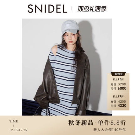 SNIDEL2025秋冬新品气质圆领挖孔露肩长袖针织连衣裙SWNO254321