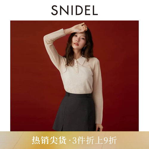 SNIDEL微透打底polo针织衫