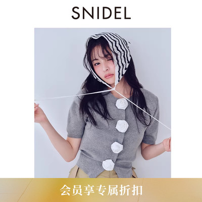 SNIDEL2026春夏新品甜美圆领短袖玫瑰花装饰扣针织衫SWNT261252