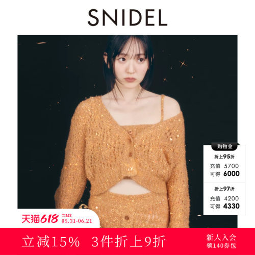 SNIDEL镂空亮丝长袖针织开衫