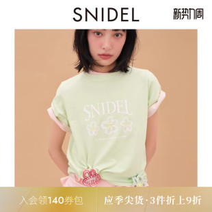 SNIDEL春夏款 T恤SWCT252018 休闲百搭LOGO花卉刺绣圆领短袖