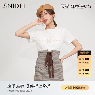 纯棉T恤SWCT231198 简约百搭宽松圆领印花短袖 经典 SNIDEL春夏款