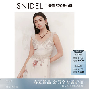 SNIDEL2026春夏新品 优雅V领蕾丝露腰印花吊带连衣裙SWFO261147