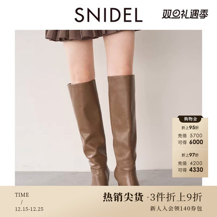 SNIDEL秋冬款时髦仿皮粗高跟尖头大筒围长筒靴SWGS245618