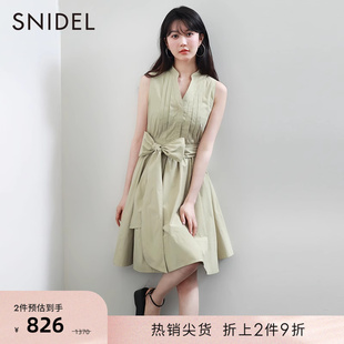 A字连衣裙SWFO232064 V领蝴蝶结系带短款 优雅甜美无袖 SNIDEL春夏款