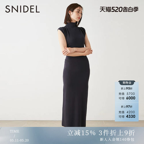 SNIDEL褶皱无袖针织连衣裙
