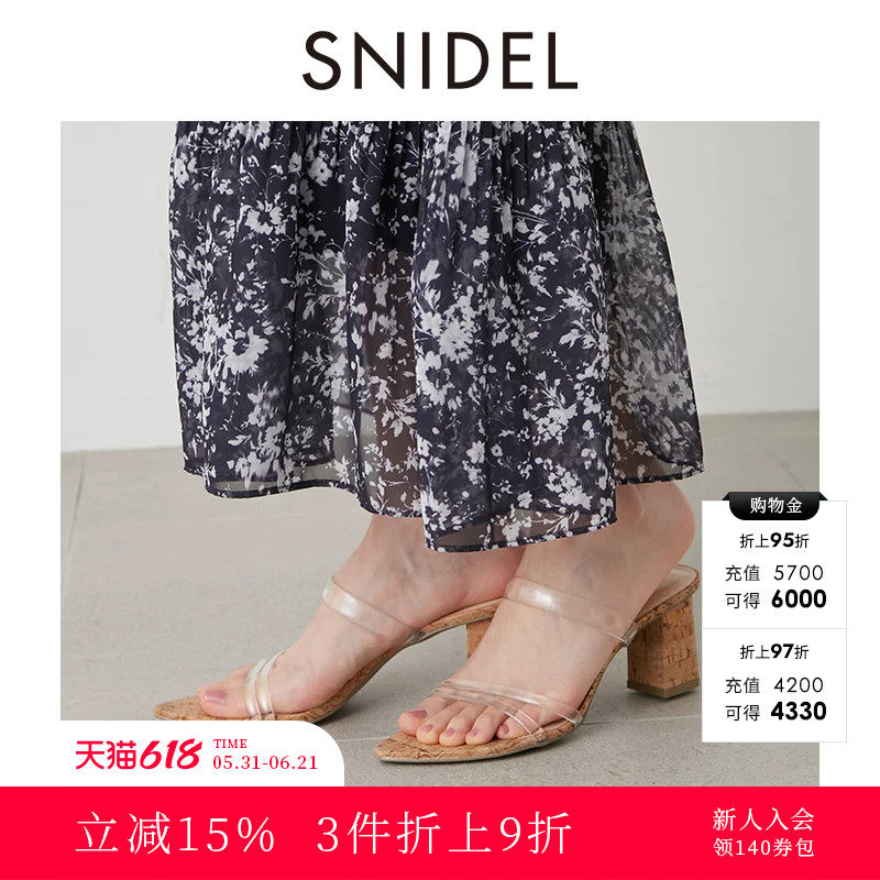 SNIDEL春夏款甜美露趾一字带粗跟时装凉鞋凉拖SWGS242617
