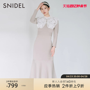 优雅淑女可拆蕾丝领鱼尾针织连衣裙SWNO225052 SNIDEL秋冬款