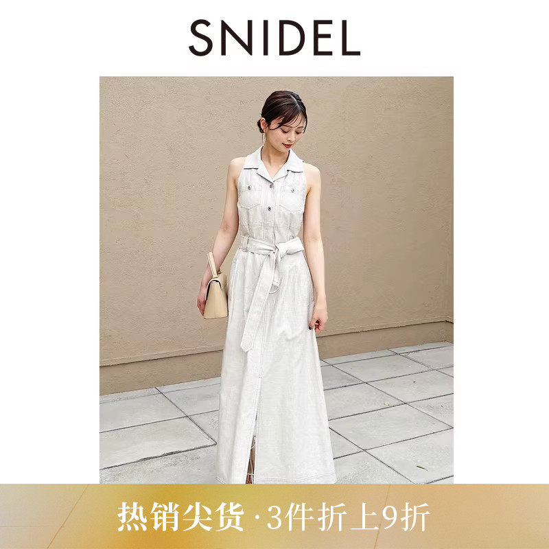 SNIDEL2025秋冬新品气质翻领系带收腰无袖衬衫连衣裙SWFO254023