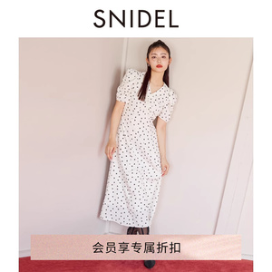 SNIDEL2024春夏新品爱心印花收腰系带V领泡泡袖连衣裙SWFO241263