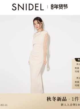 SNIDEL2025秋冬新品优雅褶皱荡领系带纯色无袖连衣裙SWCO254194