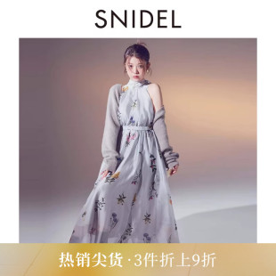 无袖 印花连衣裙两件套SWNO255090 优雅针织开衫 SNIDEL2025秋冬新品