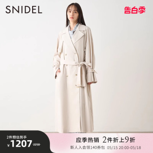 风衣大衣外套SWFC234080 SNIDEL秋冬双排扣系带白色长款