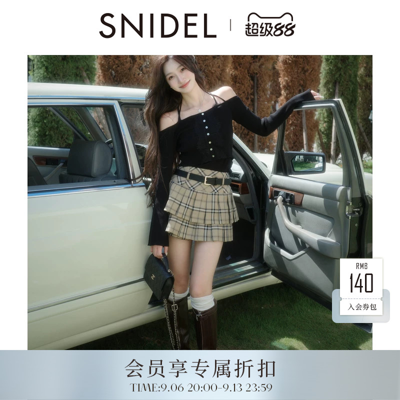 SNIDEL2026早秋新品高腰蛋糕百褶半身裙含腰带短裙裤SWFP264084图片