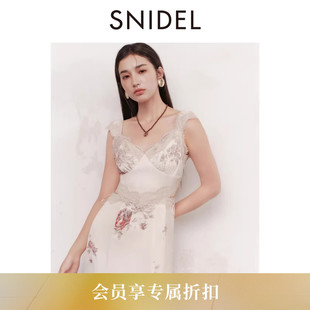 优雅V领蕾丝露腰印花吊带连衣裙SWFO261147 SNIDEL2026春夏新品